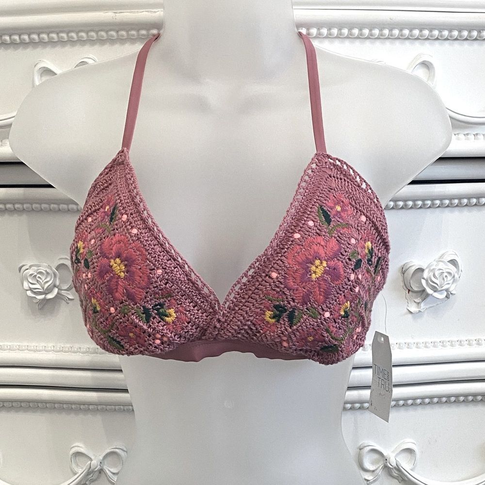 Time and Tru Missy Mauve Floral Bikini Top